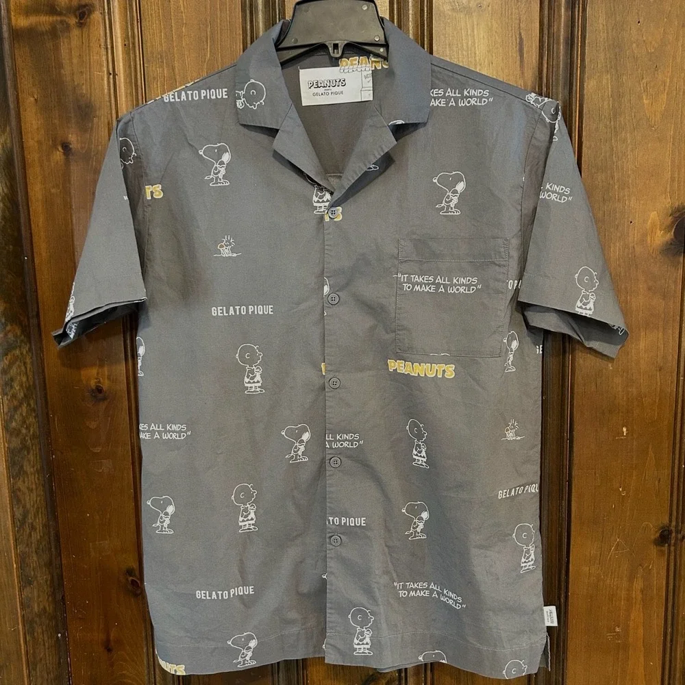 Gelato Pique Peanuts Snoopy Charlie Brown Shirt Gray Mens L PMFT212964